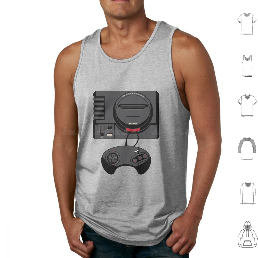 Gaming Console Genesis - Tank Top Retro Hitam 16-Bit Motif
